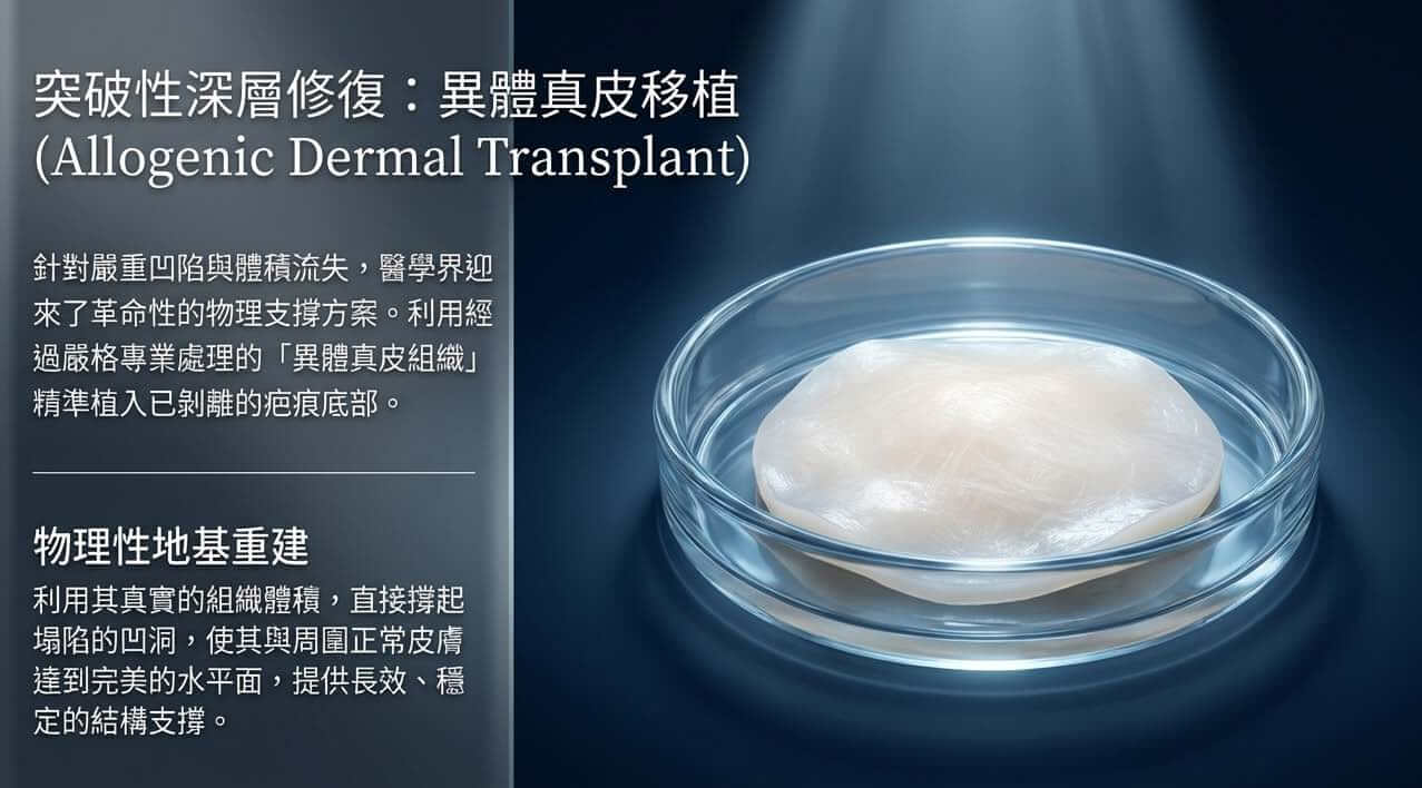 異體真皮移植 ADM:作為高生物相容性生物支架,撐起塌陷凹洞提供長效結構支撐