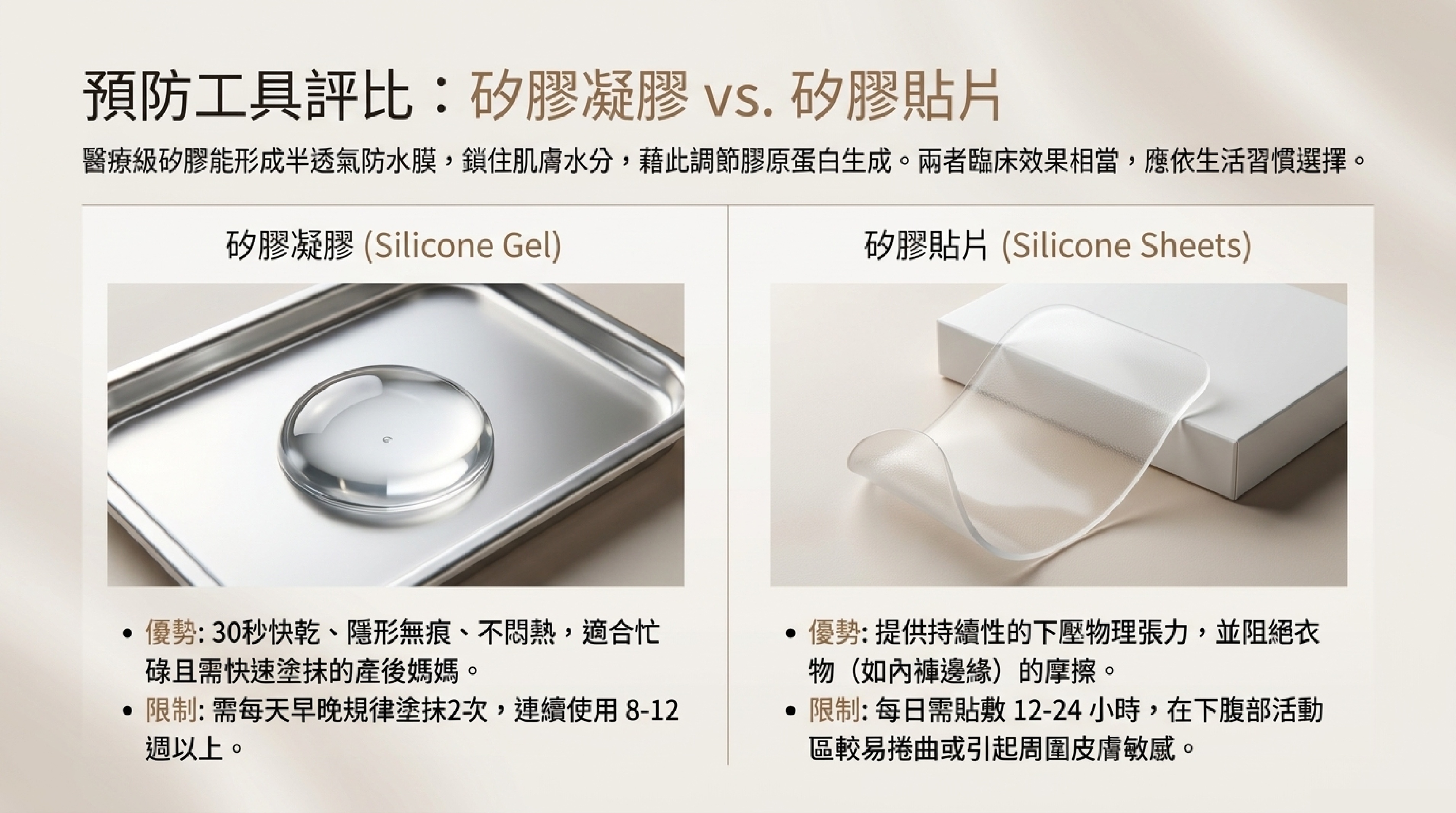 矽膠凝膠與矽膠貼片比較:剖腹產疤痕除疤工具的優勢與限制