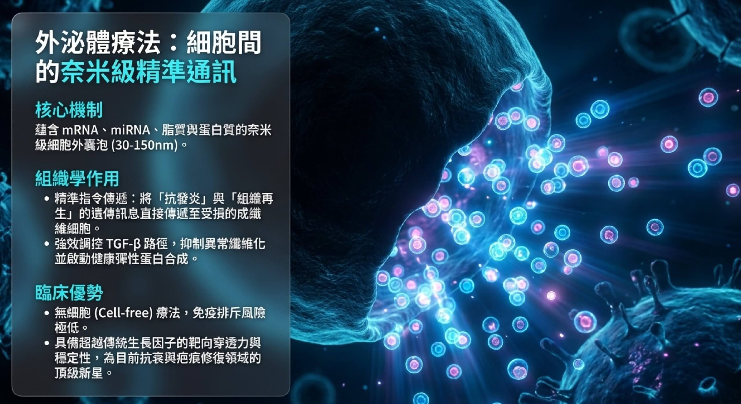 外泌體:直徑 30-150 奈米的細胞外囊泡,作為細胞間奈米級通訊誘導膠原蛋白合成
