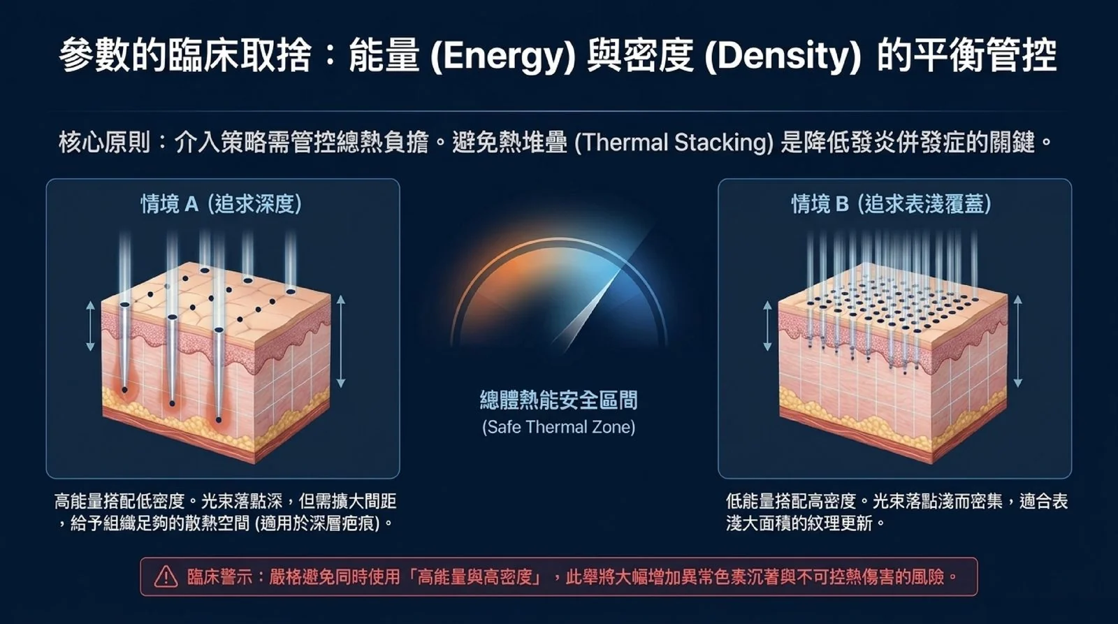 UP雷射能量與密度兩個參數的臨床取捨:高能量低密度與低能量高密度的組織效應比較